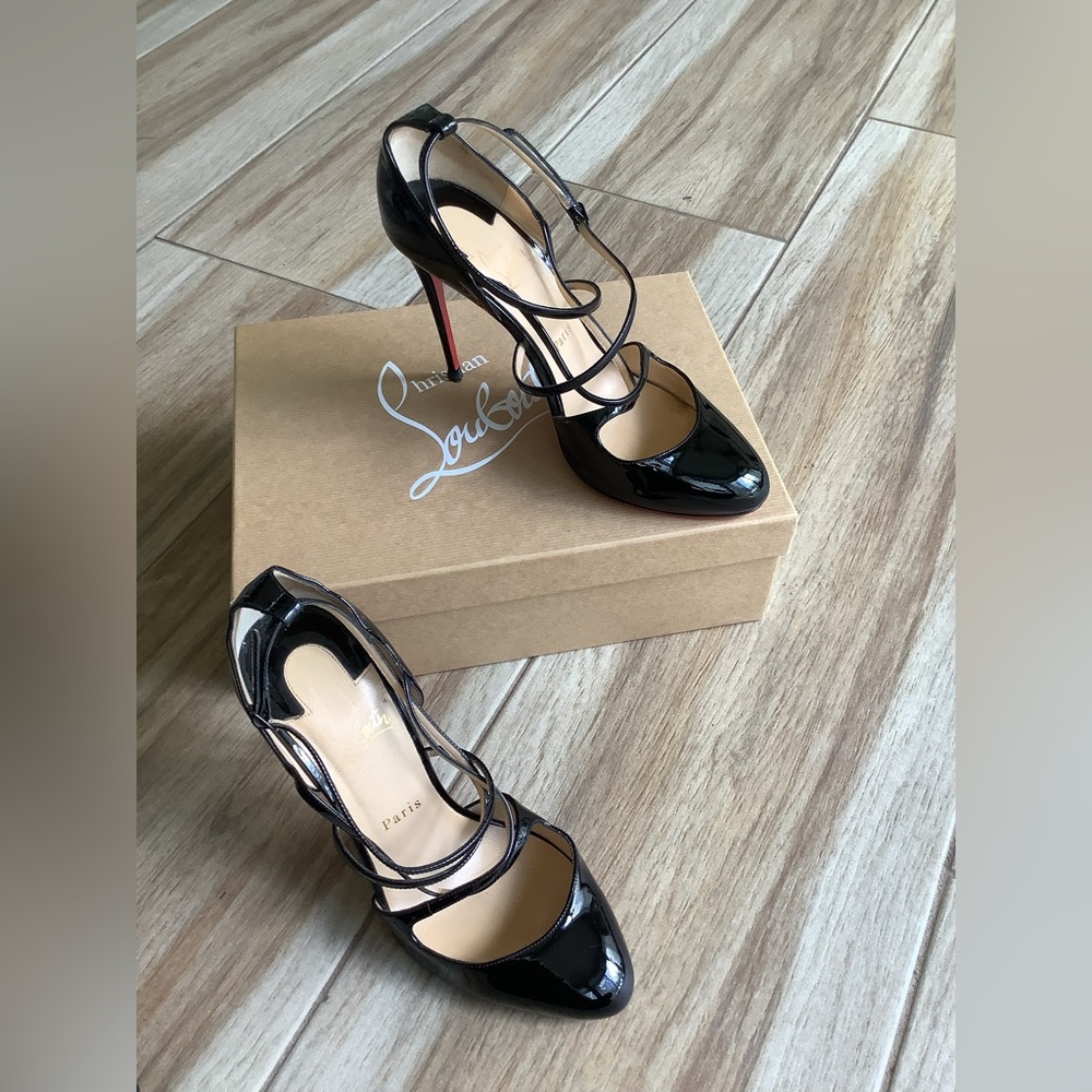 Christian Louboutin Soustelissimo 100 Black Patent Leather T-Strap Eur.39.5 - Picture 2 of 14